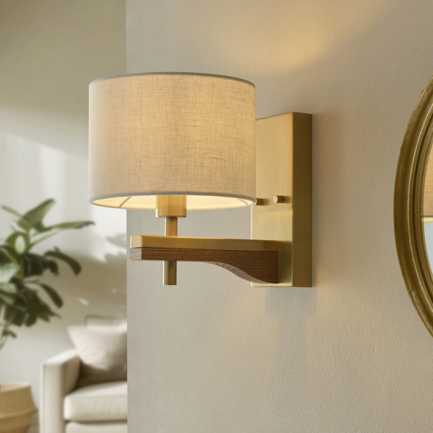 Endon 116995 - Lampă de perete HEATHCLIFF, 1x E14/7W/230V, alamă/frasin