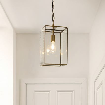 Endon 119141 - Lustru suspendat cu lanț HAMMOND 1xE27/10W/230V 21,5x21,5 cm alamă