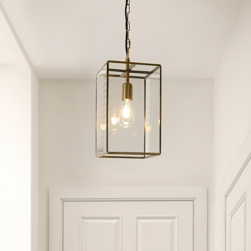 Endon 119141 - Lustru suspendat cu lanț HAMMOND 1xE27/10W/230V 21,5x21,5 cm alamă