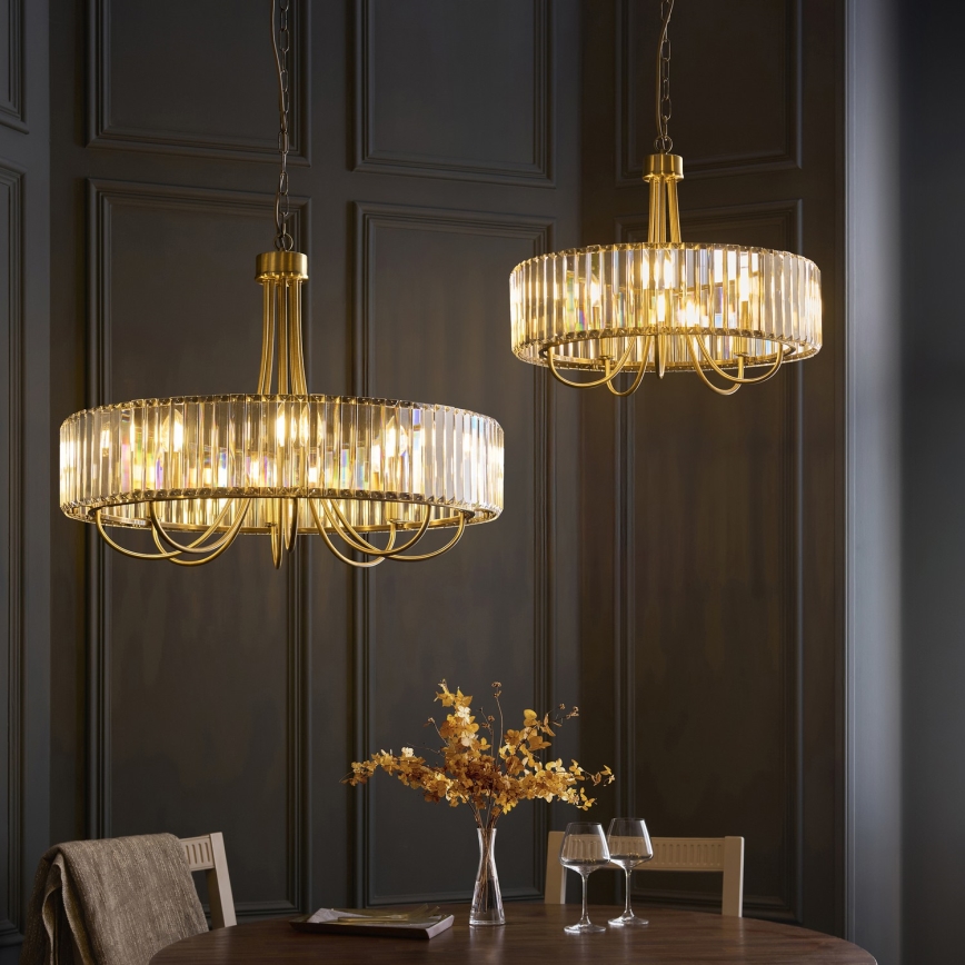 Endon 119611 - Candelabru VISCONTI cu lanț, 8xE14/6W/230V, alamă