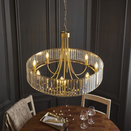 Endon 119611 - Candelabru VISCONTI cu lanț, 8xE14/6W/230V, alamă