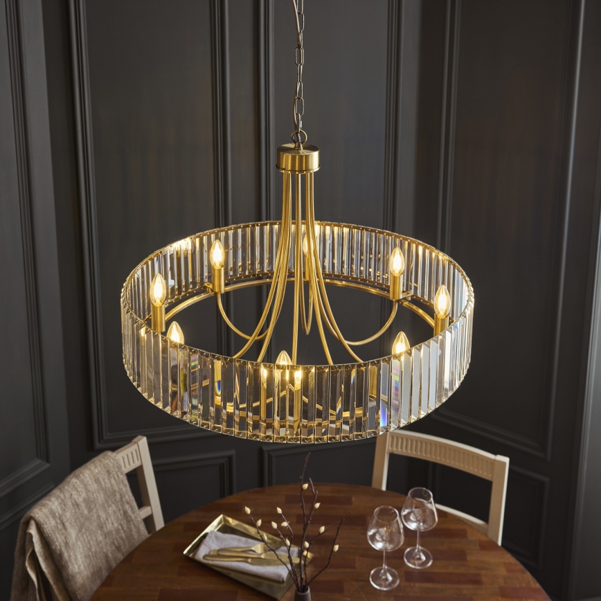 Endon 119611 - Candelabru VISCONTI cu lanț, 8xE14/6W/230V, alamă