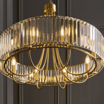 Endon 119611 - Candelabru VISCONTI cu lanț, 8xE14/6W/230V, alamă