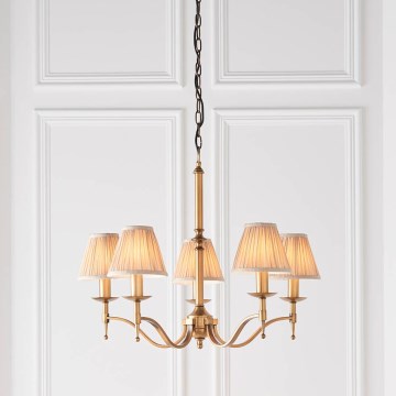 Endon 63627 - Candelabru cu lanț STANFORD 5xE14/40W/230V alamă/bej