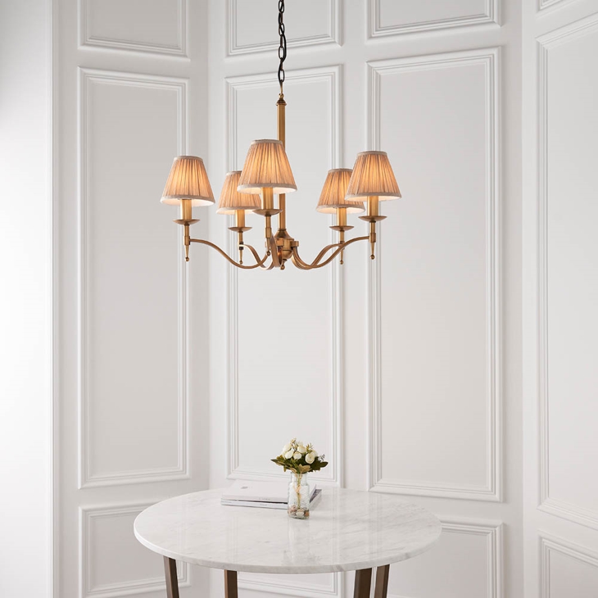 Endon 63627 - Candelabru cu lanț STANFORD 5xE14/40W/230V alamă/bej