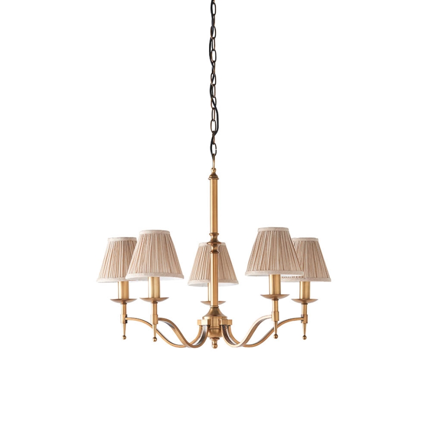 Endon 63627 - Candelabru cu lanț STANFORD 5xE14/40W/230V alamă/bej