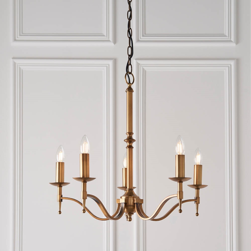 Endon 63627 - Candelabru cu lanț STANFORD 5xE14/40W/230V alamă/bej