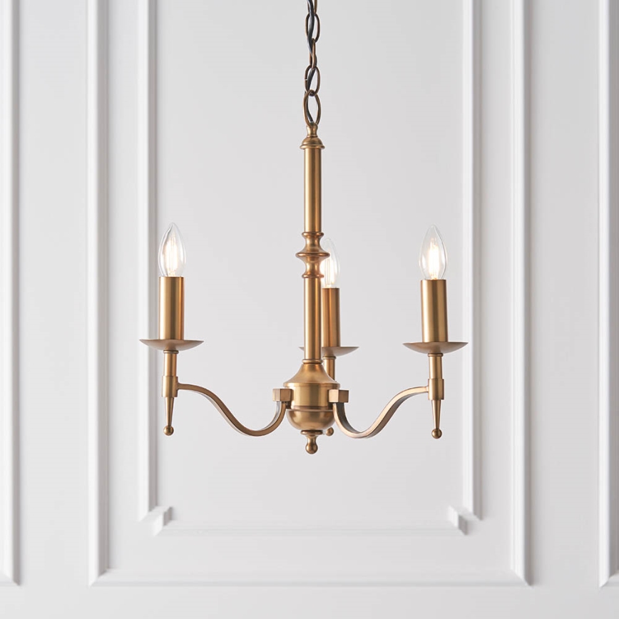 Endon 63628 - Candelabru suspendat cu lanț STANFORD 3xE14/40W/230V alamă/bej