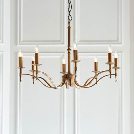 Endon 63629 - Candelabru cu lanț STANFORD 8xE14/40W/230V alamă/bej