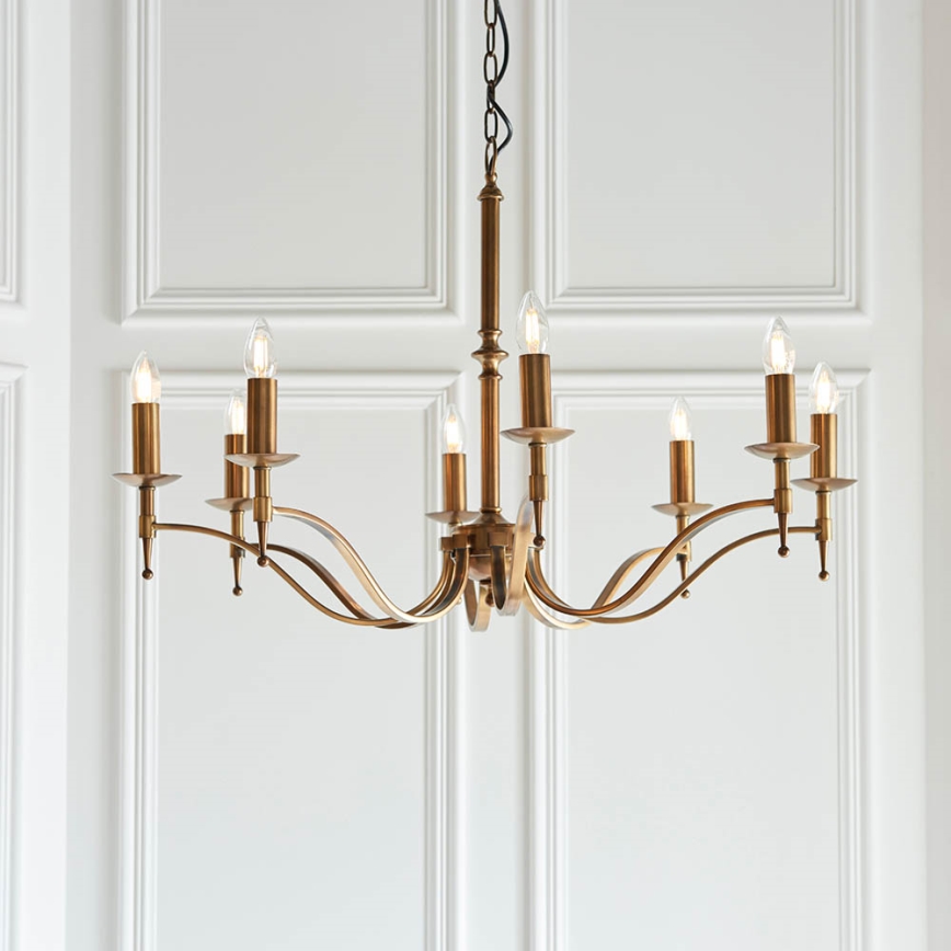 Endon 63629 - Candelabru cu lanț STANFORD 8xE14/40W/230V alamă/bej