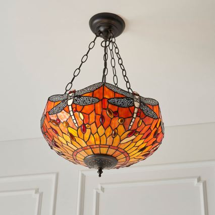 Endon 64076 - Lustru suspendat pe lanț Tiffany DRAGONFLY 3xE27/60W/230V Ø 41 cm