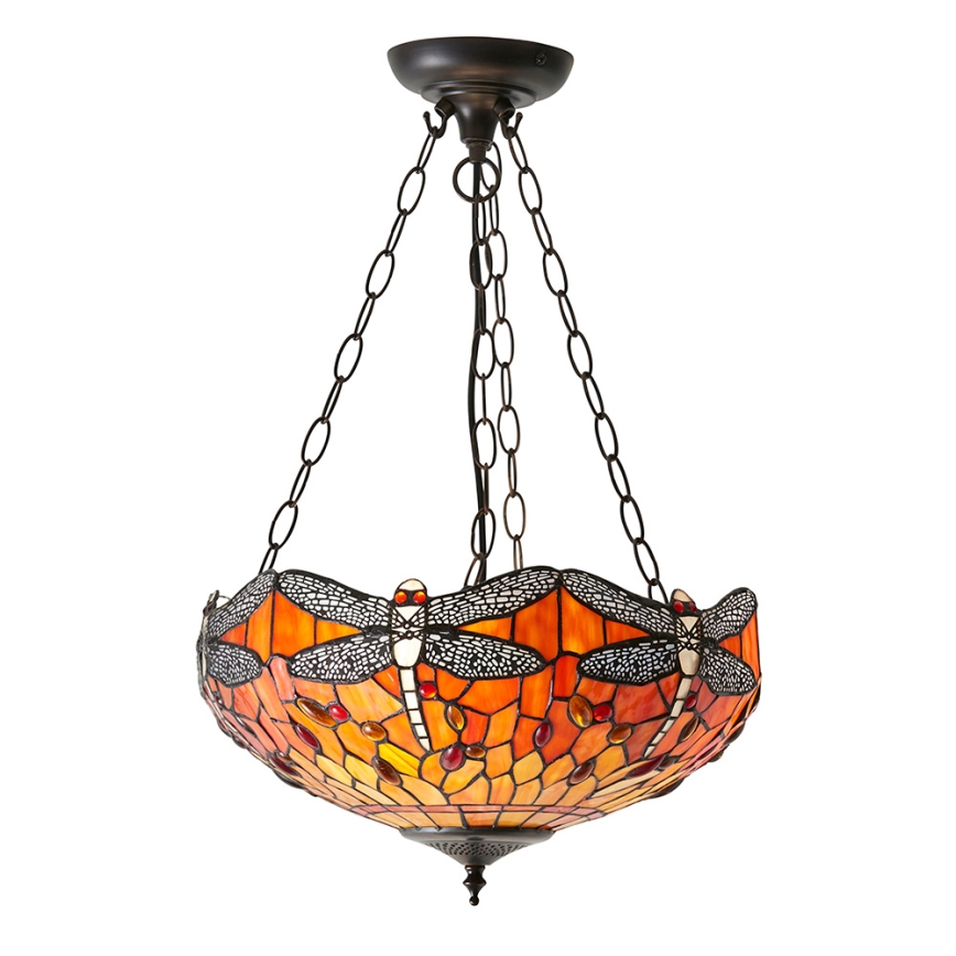 Endon 64076 - Lustru suspendat pe lanț Tiffany DRAGONFLY 3xE27/60W/230V Ø 41 cm
