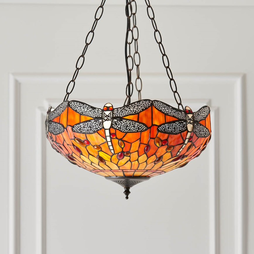 Endon 64076 - Lustru suspendat pe lanț Tiffany DRAGONFLY 3xE27/60W/230V Ø 41 cm