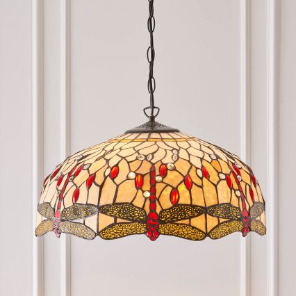 Endon 64079 - Candelabru pe lanț Tiffany DRAGONFLY 3xE27/60W/230V pr. 50 cm