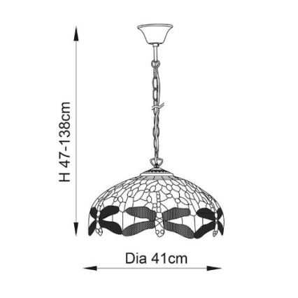 Endon 64080 - Candelabru pe lanț Tiffany DRAGONFLY, 3x E27, max. 60 W, 230 V, Ø 41 cm