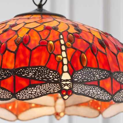 Endon 64082 - Lustru suspendat cu lanț Tiffany DRAGONFLY 3xE27/60W/230V diametru 50 cm