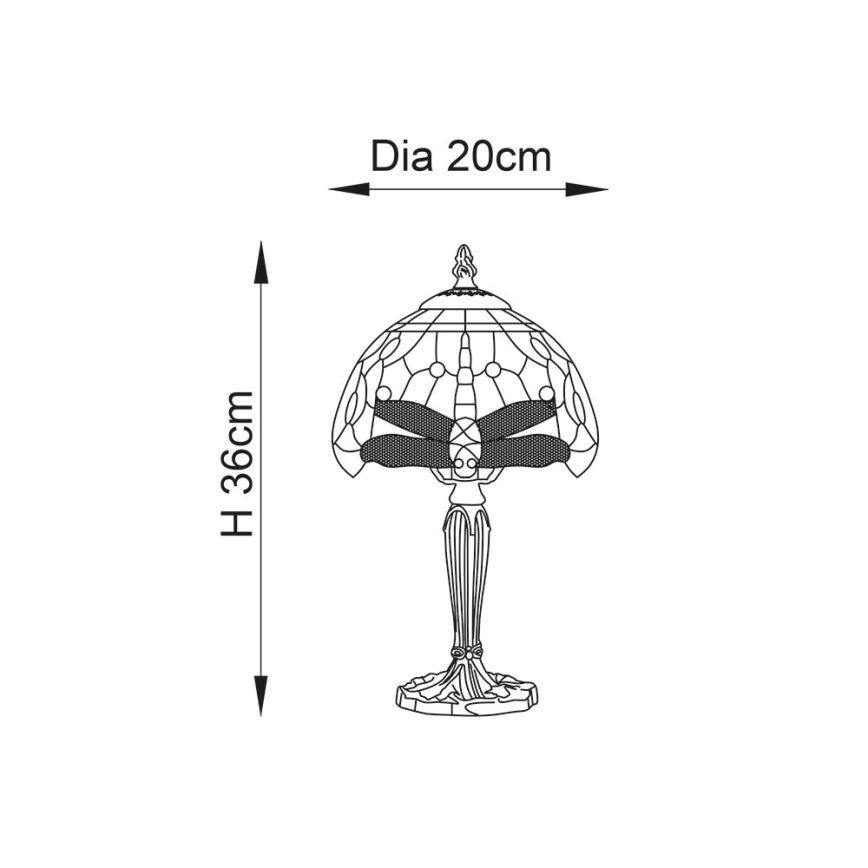 Endon 64088 - Lampă de masă Tiffany DRAGONFLY 1xE14/7W/230V Ø 20 cm