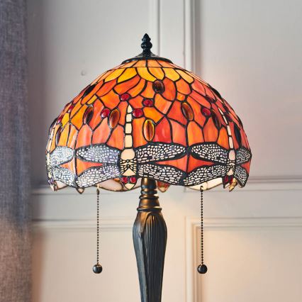 Endon 64092 - Lampă de masă Tiffany DRAGONFLY, 2xE27/60W/230V, Ø 30 cm