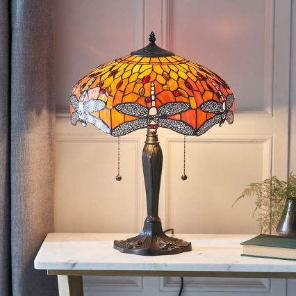 Endon 64093 - Lampă de masă Tiffany DRAGONFLY, Ø 41 cm, 2xE27/60W/230V