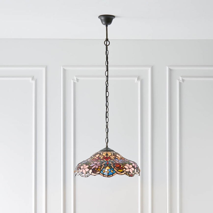 Endon 64325 - Candelabru Tiffany SULLIVAN suspendat pe lanț, 1 x E27, 60 W, 230 V, Ø 40 cm
