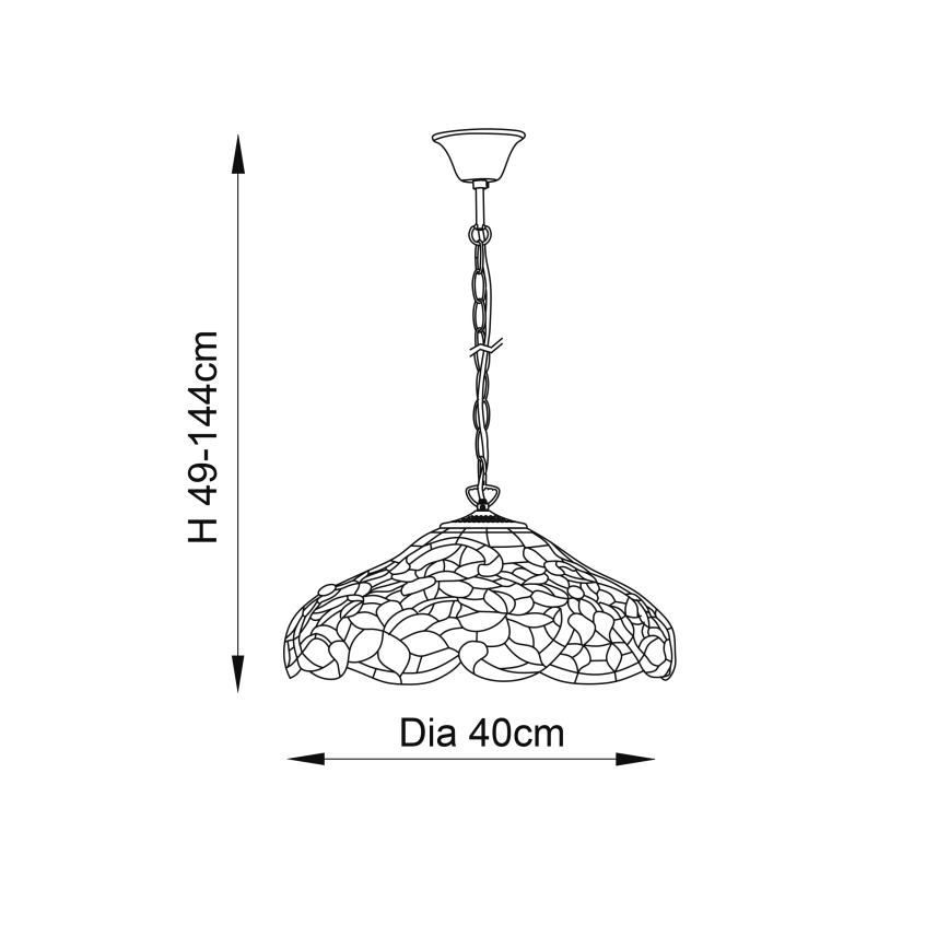 Endon 64325 - Candelabru Tiffany SULLIVAN suspendat pe lanț, 1 x E27, 60 W, 230 V, Ø 40 cm