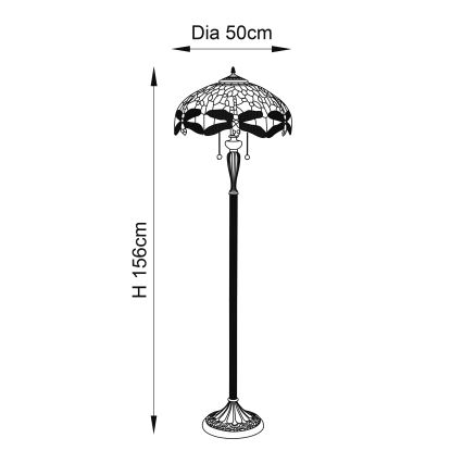 Endon 70940 - Lampadar Tiffany DRAGONFLY, 2x E27/60W/230V, Ø 50 cm