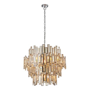 Endon 72746 - Candelabru din cristal suspendat pe lanț VIVIANA, 15xE14/40W/230V, crom lucios/fumuriu