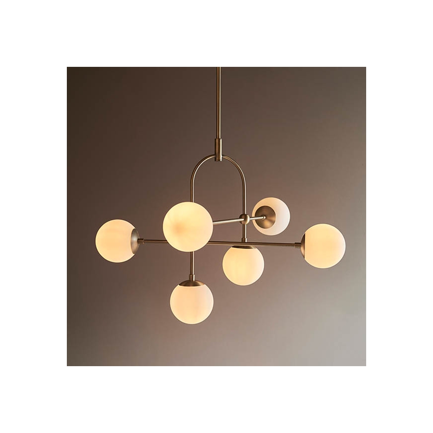 Endon 90842 - Lustră pe tijă ONTARIO, 6 x E14, 7 W, 230 V, alamă/albă