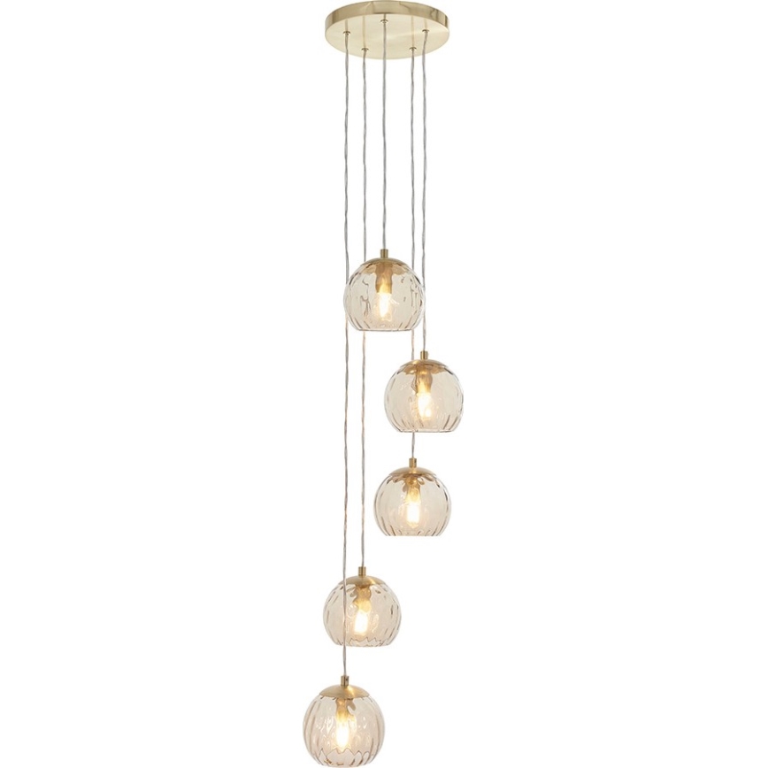 Endon 91972 - Lustră pe cablu DIMPLE 5xE14/7W/230V auriu/bej fumuriu