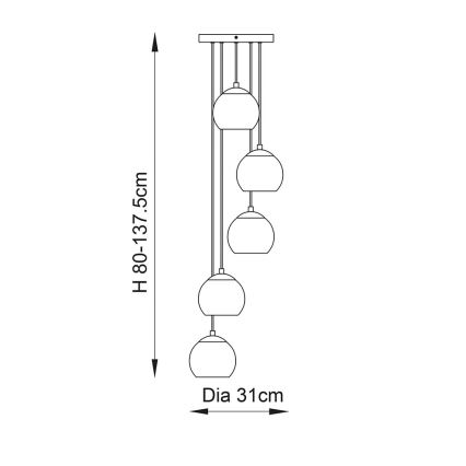 Endon 91972 - Lustră pe cablu DIMPLE 5xE14/7W/230V auriu/bej fumuriu