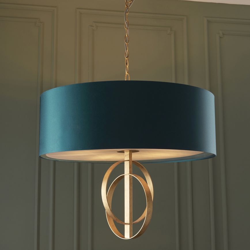 Endon 95219 - Candelabru pe lanț, 5x soclu E27, 10 W, 230 V, Ø 70 cm, albastru/alamă