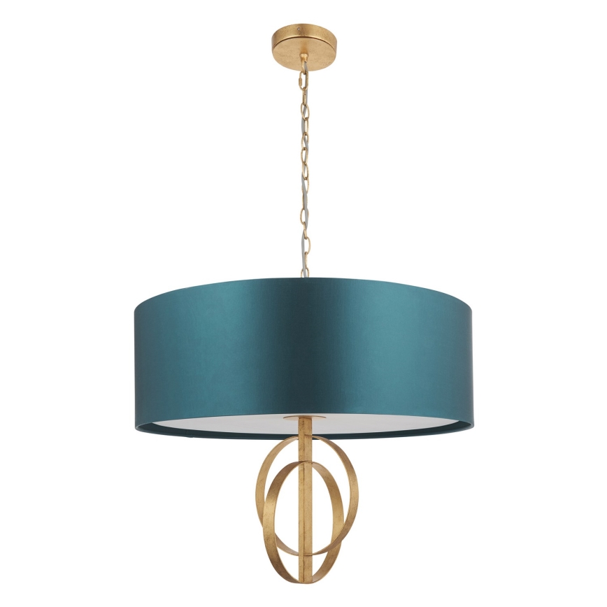 Endon 95219 - Candelabru pe lanț, 5x soclu E27, 10 W, 230 V, Ø 70 cm, albastru/alamă