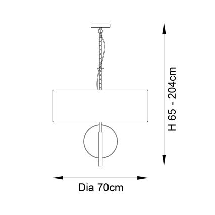 Endon 95219 - Candelabru pe lanț, 5x soclu E27, 10 W, 230 V, Ø 70 cm, albastru/alamă