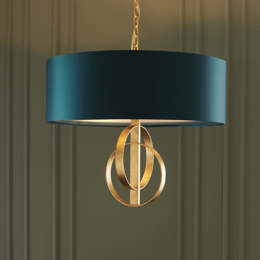 Endon 95220 - Candelabru suspendat pe lanț, 3x E27, 10W, 230V, Ø 60 cm, albastru/alamă