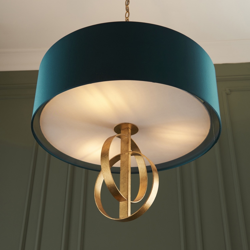 Endon 95220 - Candelabru suspendat pe lanț, 3x E27, 10W, 230V, Ø 60 cm, albastru/alamă
