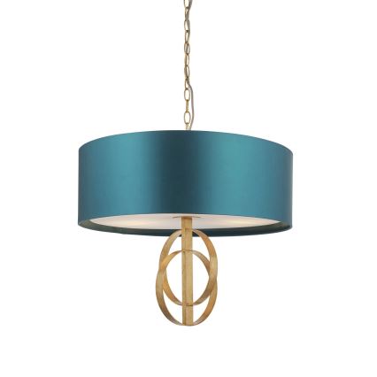 Endon 95220 - Candelabru suspendat pe lanț, 3x E27, 10W, 230V, Ø 60 cm, albastru/alamă