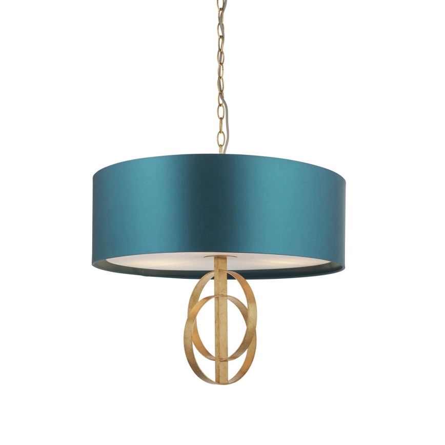 Endon 95220 - Candelabru suspendat pe lanț, 3x E27, 10W, 230V, Ø 60 cm, albastru/alamă