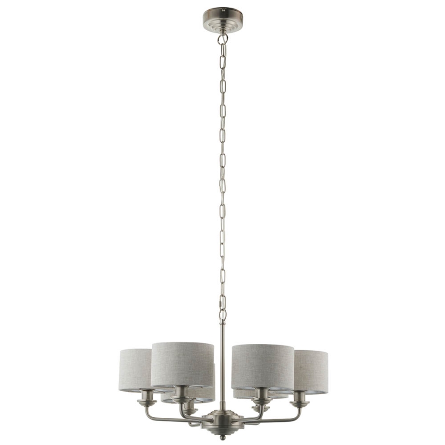 Endon 99151 - Lustră suspendată pe lanț HIGHCLERE, 6xE14/28W/230V, gri/crom mat, Ø 53 cm