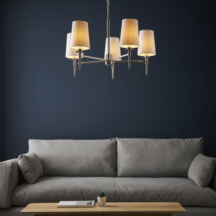Endon 99457 - Candelabru suspendat pe lanț, 5xE14/6W/230V, crom lucios/alb