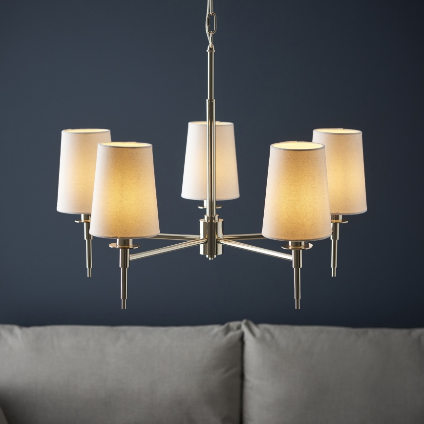Endon 99457 - Candelabru suspendat pe lanț, 5xE14/6W/230V, crom lucios/alb