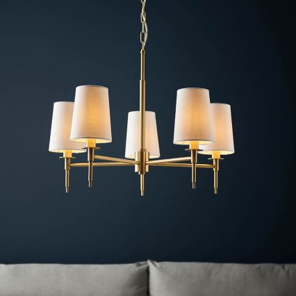 Endon 99458 - Candelabru suspendat cu lanț, 5 x E14, 6W, 230V, auriu/alb