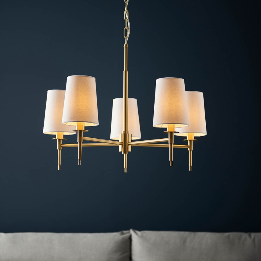 Endon 99458 - Candelabru suspendat cu lanț, 5 x E14, 6W, 230V, auriu/alb