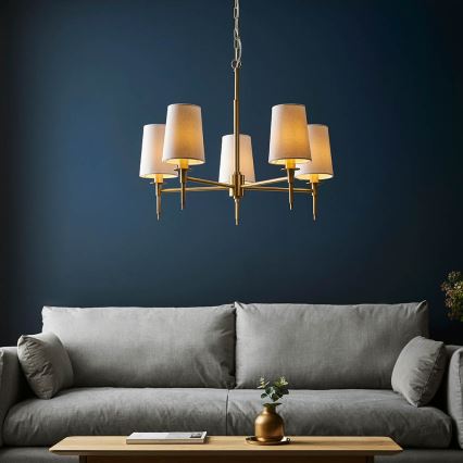 Endon 99458 - Candelabru suspendat cu lanț, 5 x E14, 6W, 230V, auriu/alb