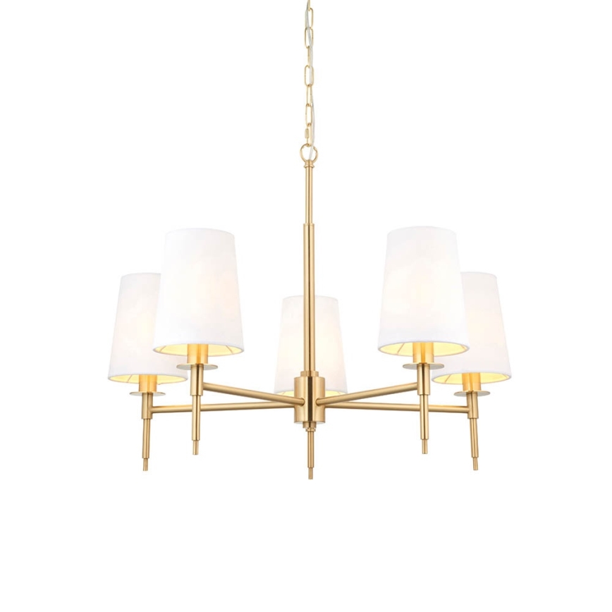 Endon 99458 - Candelabru suspendat cu lanț, 5 x E14, 6W, 230V, auriu/alb