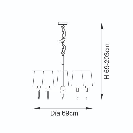 Endon 99458 - Candelabru suspendat cu lanț, 5 x E14, 6W, 230V, auriu/alb
