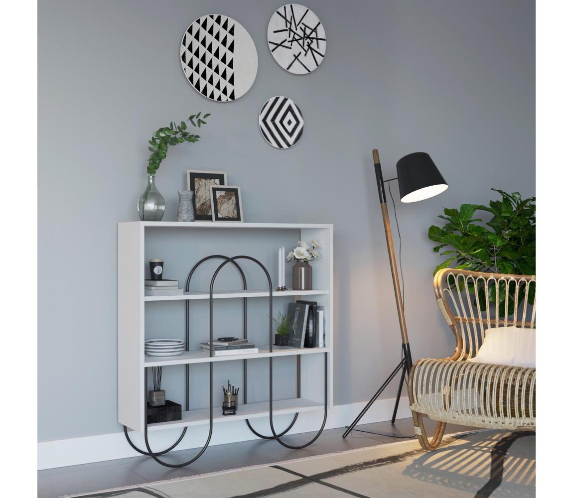 Etajeră NORFOLK 99x96 cm albă/neagră