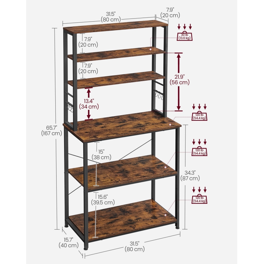 Etajeră pentru bucătărie MARGE, maro/negru