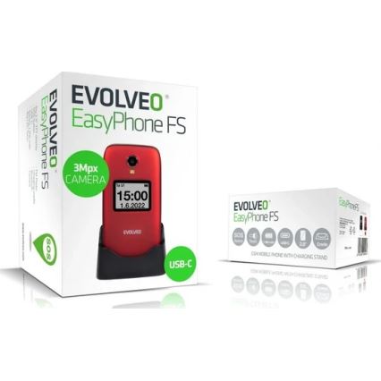 Evolveo - EasyPhone FS, telefon mobil cu clapetă pentru seniori, 2.8 roșu