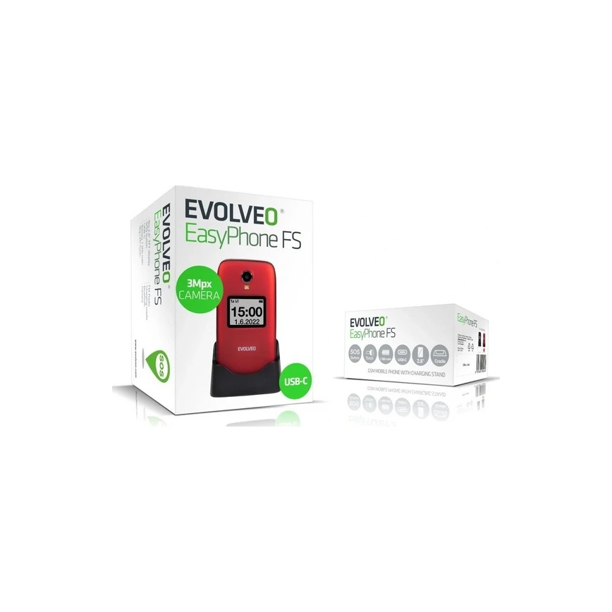 Evolveo - EasyPhone FS, telefon mobil cu clapetă pentru seniori, 2.8 roșu