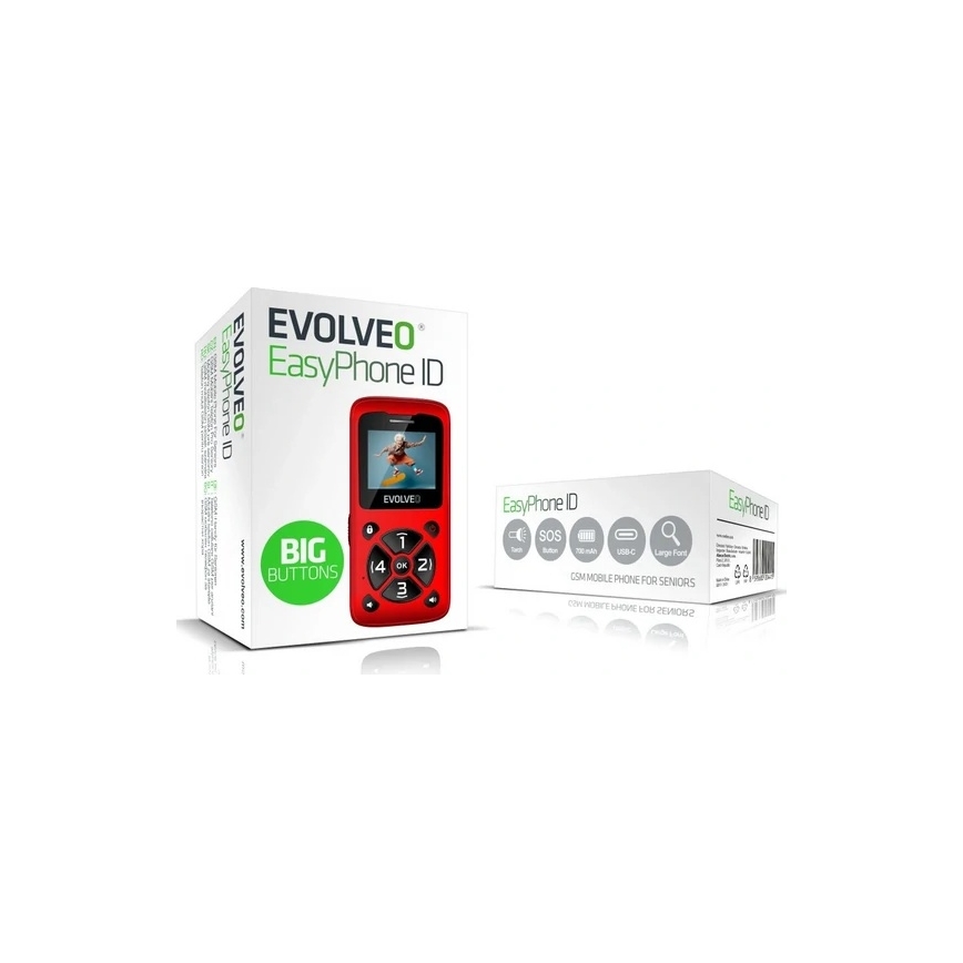 Evolveo - EasyPhone ID telefon mobil roșu pentru seniori